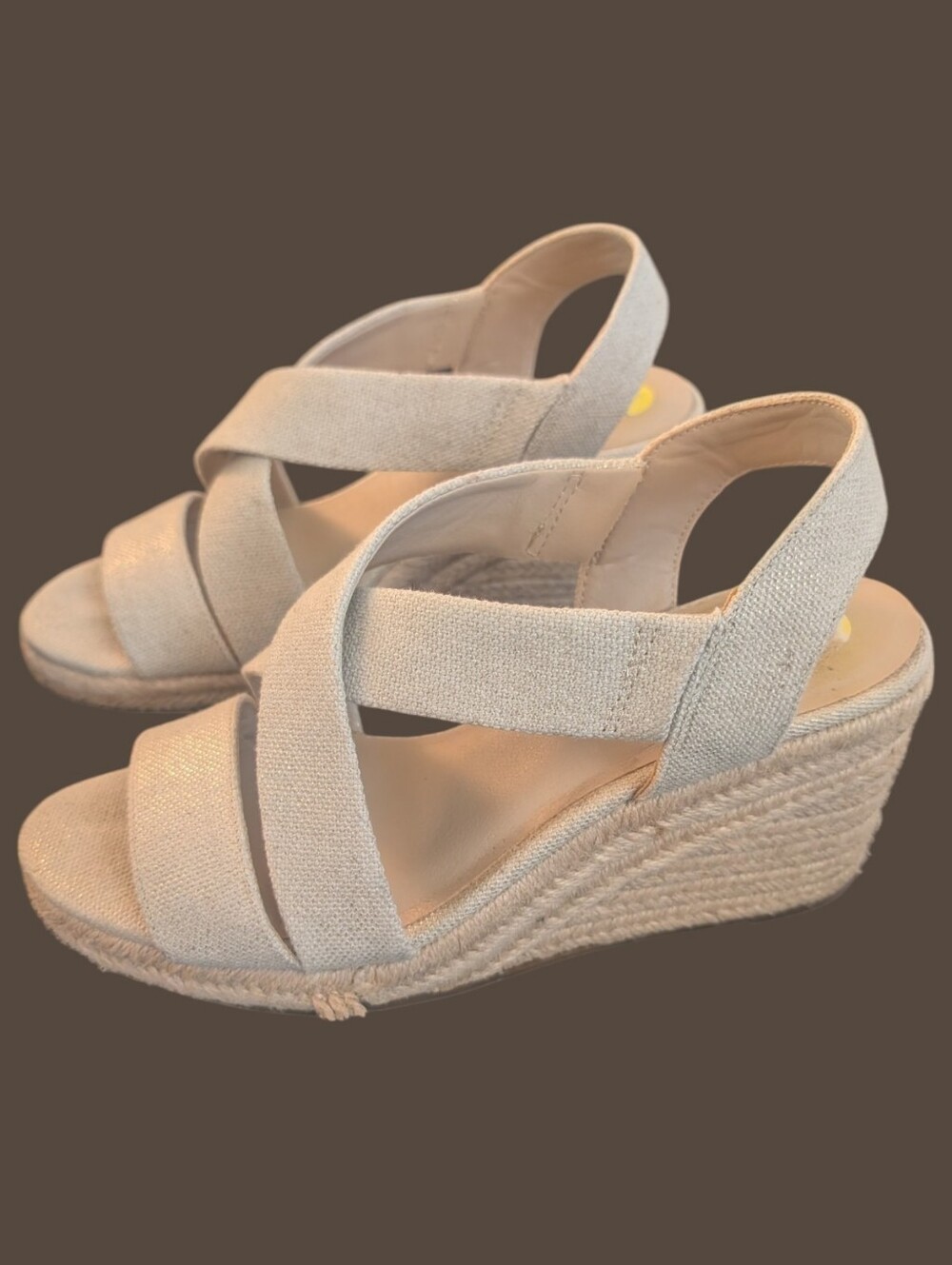 EUC Lucky Brand Espadrille Cliesa Wedge Sandals Slip-On Cross Strap Sz 9 Canvas